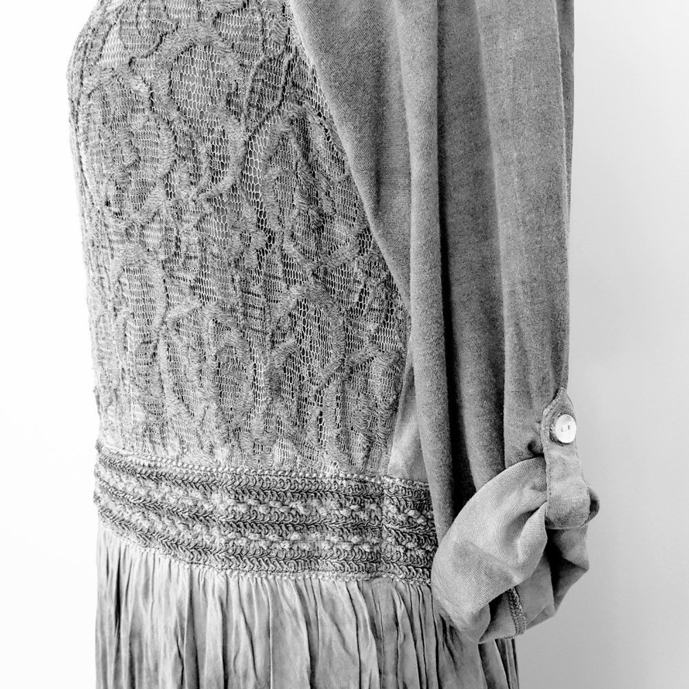 Heine Grey Boho Lace Trim Half Sleeve Dress Stretchy & Lined Size 42 / Au 12 - Picture 7 of 16